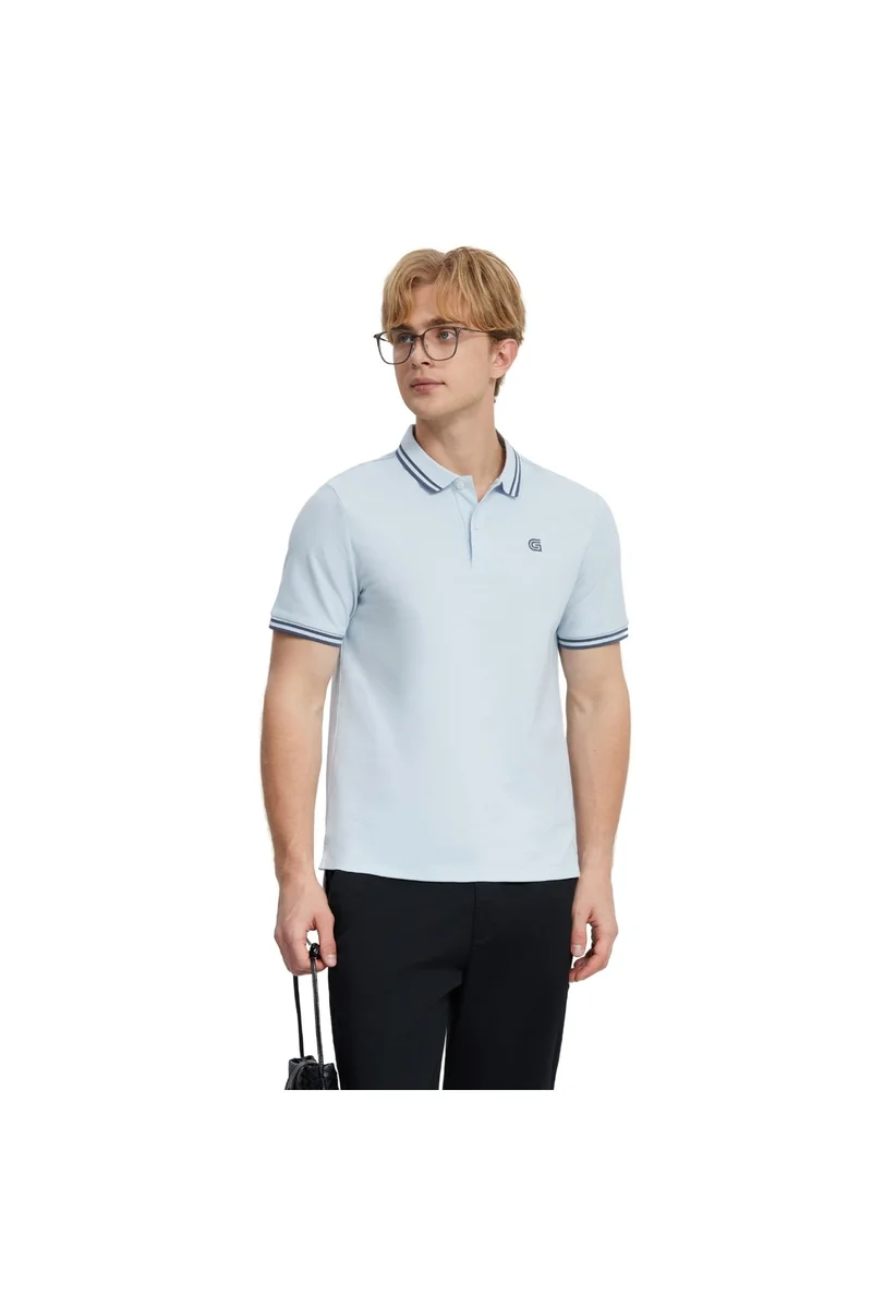 GIORDANO Men's Blue Pique Solid Polo