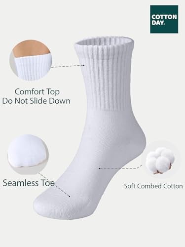 COTTON DAY Unisex School Kids Boys Girls Soft Cotton White Athletic Socks10-12 Years All White Size XL(12) - Image 2