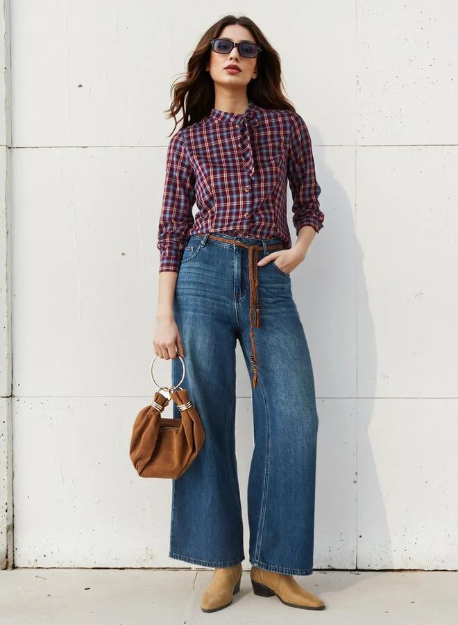 Lee Cooper Lee Cooper Wide Leg Mid-Rise Jeans with Braided Belt