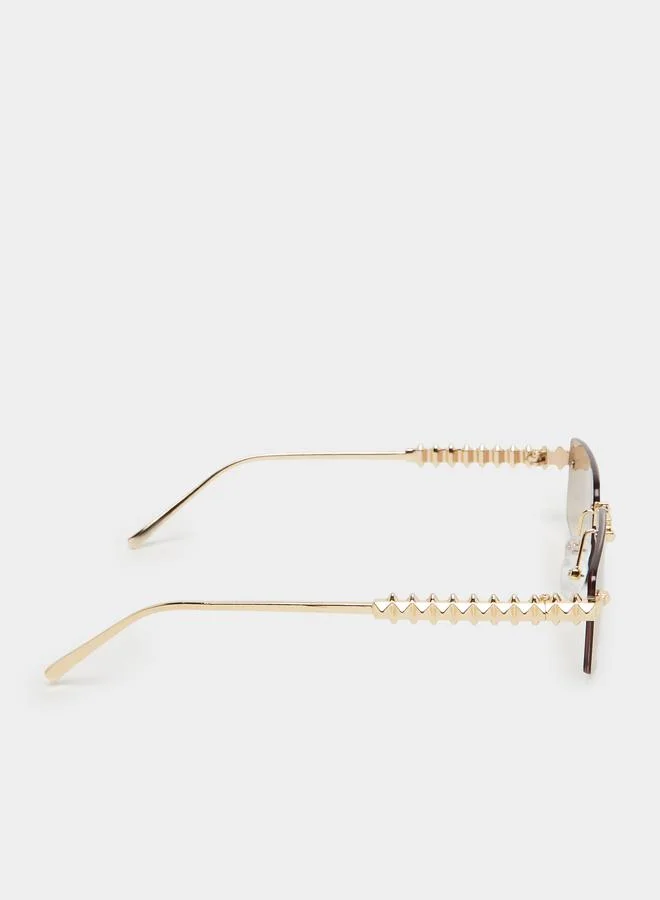 Styli  Gold Rectangle Sunglasses with Spike Detail for Women | Best Price UAE