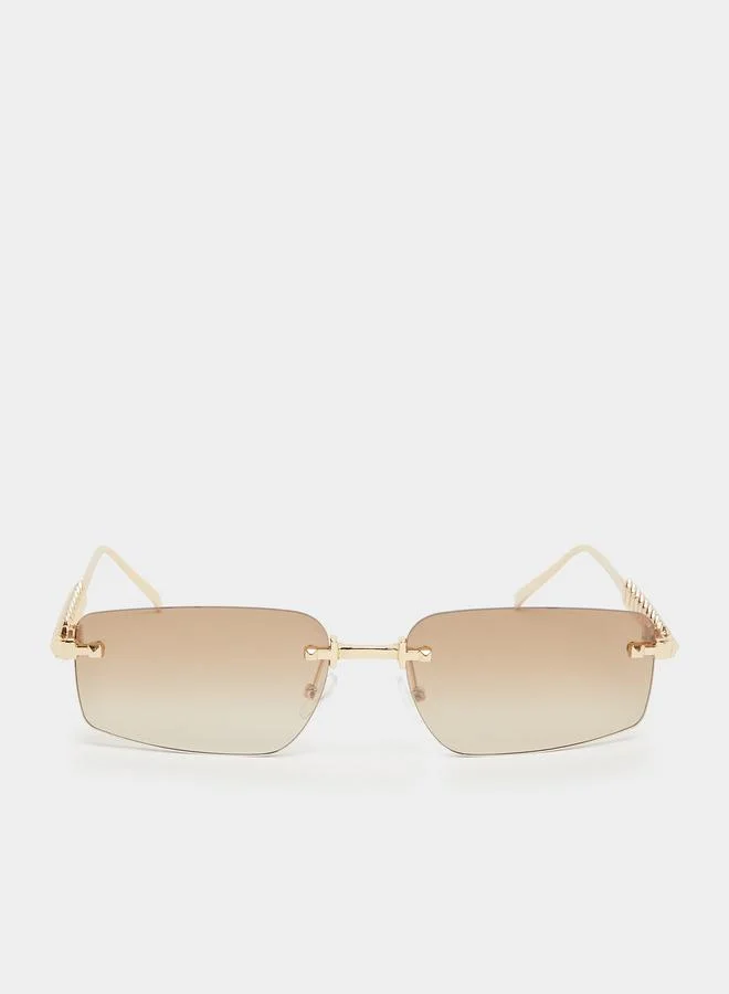 Styli  Gold Rectangle Sunglasses with Spike Detail for Women | Best Price UAE