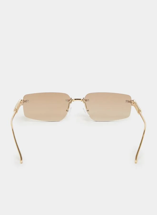 Styli  Gold Rectangle Sunglasses with Spike Detail for Women | Best Price UAE