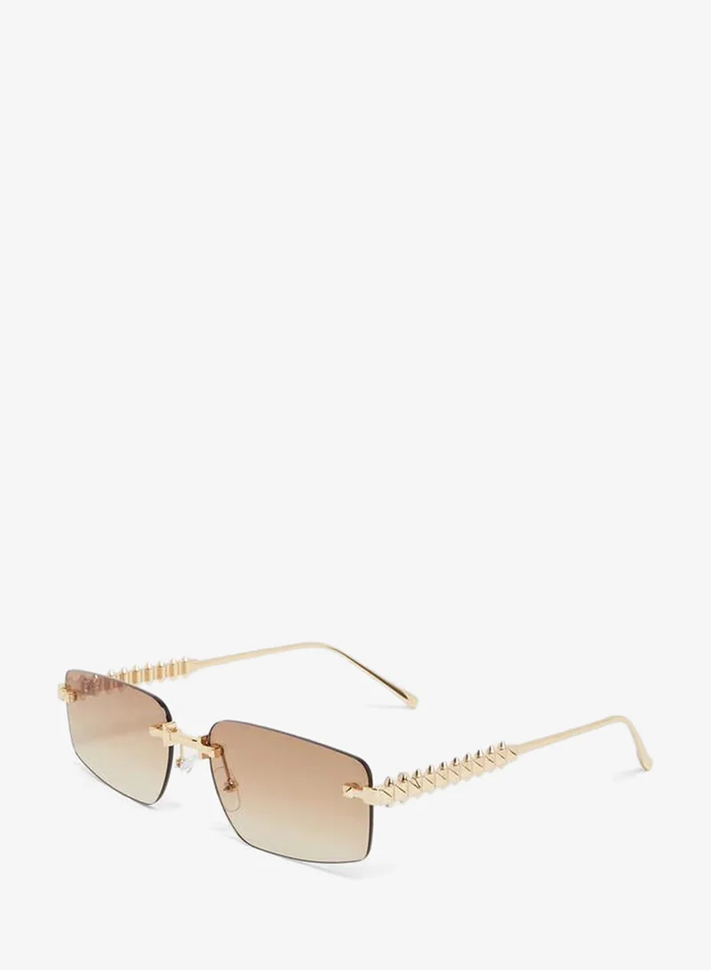 Styli Gold Rectangle Sunglasses with Spike Detail