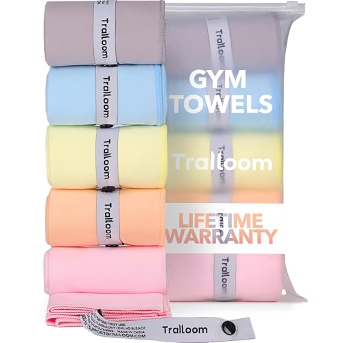 Trailoom Microfiber Workout Towels - Quick Dry, Highly Absorbing, Odor-Free, for Women & Men - Gym Sweat Sports Towel for Hot Yoga, Tennis, Running, Exercise, Working Out, Camping, Set of 5 Pastel - Image 1