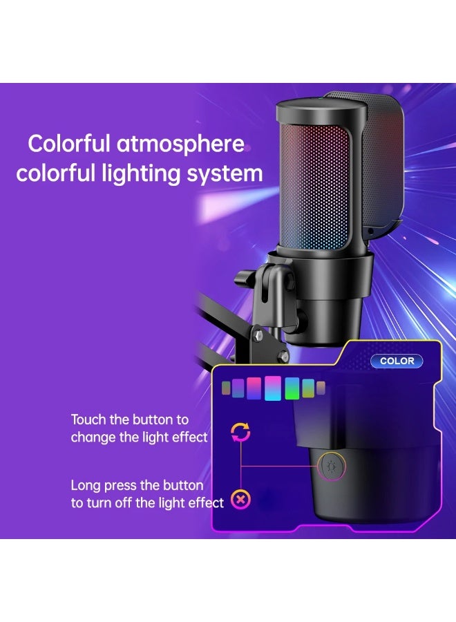 Joshberg M8 USB Gaming Microphone Computer Mic with Boom Arm for PC PS4/ PS5/ Mac/Phone with Touch Mute, RGB Lighting,Gain knob & for Streaming,Podcasting - Image 5