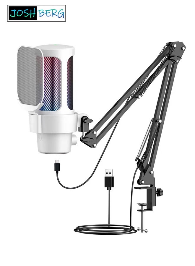Joshberg M8 USB Gaming Microphone Computer Mic with Boom Arm for PC PS4/ PS5/ Mac/Phone with Touch Mute, RGB Lighting,Gain knob & for Streaming,Podcasting - Image 1