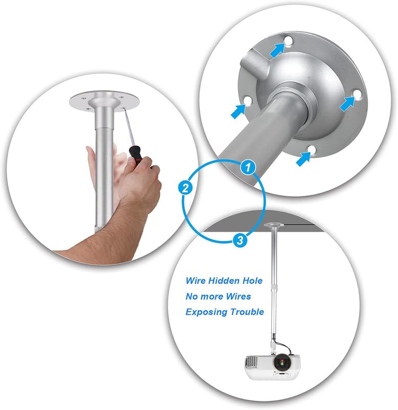 SAVSOL 2FT CCTV Camera Bracket, Universal Ceiling Mount for Projector, 360 Degree Rotatable Extendable Tilt Up to 12-24 Inch CCTV DVR, Monitor, Projector Stand Wall Mount with The Capacity Up to 5KG# - Image 4