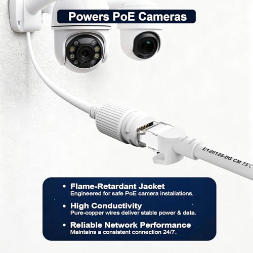 Jadaol Cat 6 Outdoor Ethernet Cable 75 ft (22.86m), Support Cat8/7 Network, 10Gbps 550MHz, 24AWG Pure Copper, Direct Burial Waterproof In-Ground UV Resistant LAN Patch Cable for Router, Modem, Switch, White - Image 3