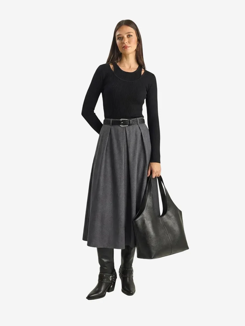 LUCCI High Waist Midi Skirt with Belt