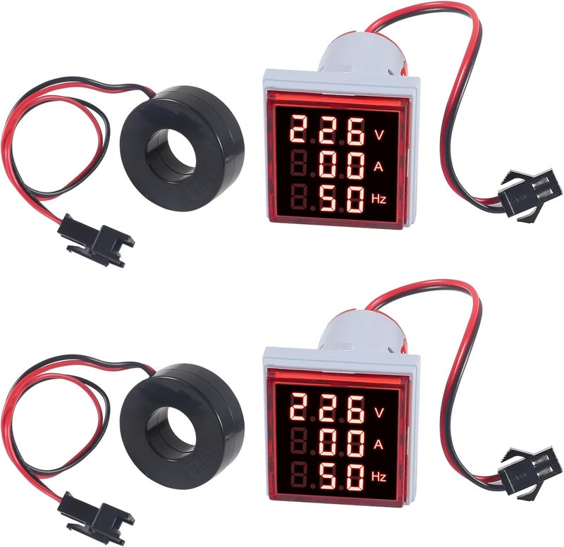 AITIAO 2PCS Digital Ammeter Voltmeter AC 60-500V 0-100A, 3 in 1 Multifunction Volt Amp Frequency Meter LED Display Voltage Detector Current Tester Gauge (Red) - Image 2