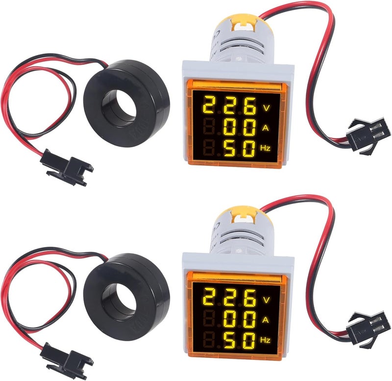 AITIAO 2PCS Digital Ammeter Voltmeter AC 60-500V 0-100A, 3 in 1 Multifunction Volt Amp Frequency Meter LED Display Voltage Detector Current Tester Gauge (Red) - Image 1