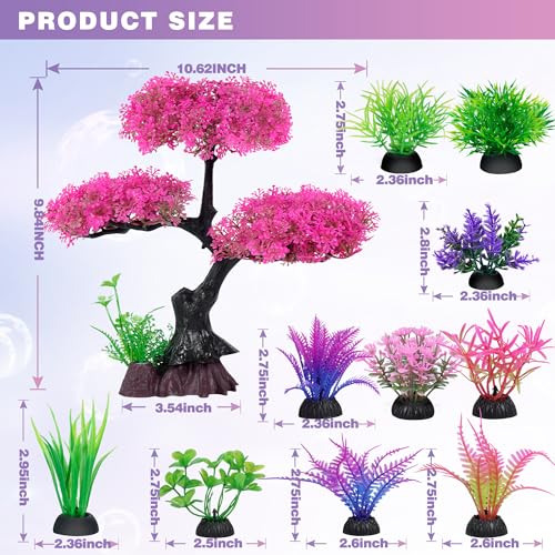 Ameliade Aquarium Artificial Plastic Plants Decoration, Pink Cherry Blossom Tree Aquarium Decor Set, Goldfish Betta Fish Tank Decorations Hides Accessories（Pink - Image 2