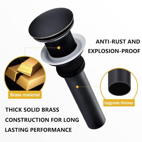 Yodel Faucet Bathroom Sink Drain Without Overflow - Big Cap for Standard 1 3/4" Drain Opening - Pop Up Vessel Sink Drain,Oil Rubbed Bronze - Image 4