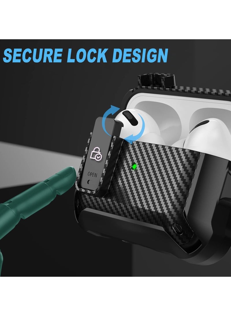 Carbon grain surface Cover Case Compatible With Airpods Pro 2 Lock Clip with cleaning tools,Protective anti-fall Skin--Black  - Image 2