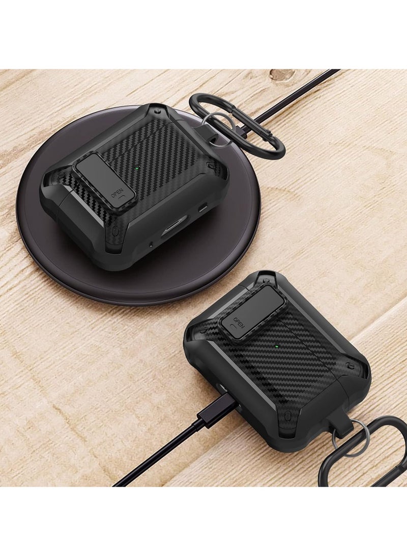Carbon grain surface Cover Case Compatible With Airpods Pro 2 Lock Clip with cleaning tools,Protective anti-fall Skin--Black  - Image 3