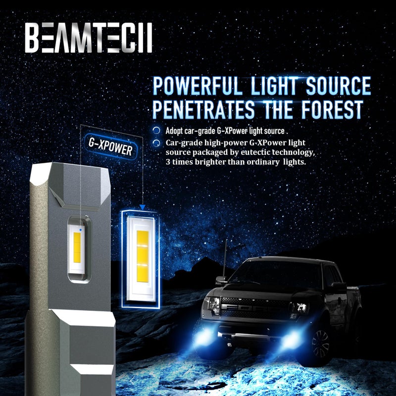 BEAMTECH مصابيح BEAMTECH 900-5، شرائح HB-3 G-XP جاهزة لنظام Canbus، ضوء ضباب أكثر سطوعًا بنسبة 600%، عبوة من 2 - Image 2