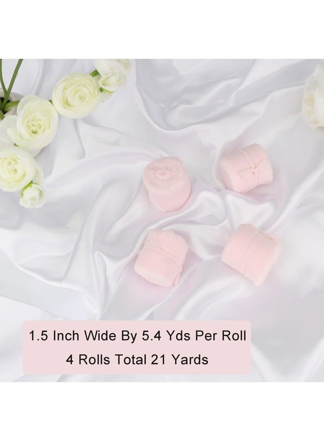 Dulinkas 4 Rolls Chiffon Silk Ribbon Frayed Edge Chiffon Ribbon 1-1/2 Inch Wide 21 Yards Long Handmade Fringe Silk Chiffon Ribbon for Crafts Weddings and Home Decor Pink #22 - Image 4