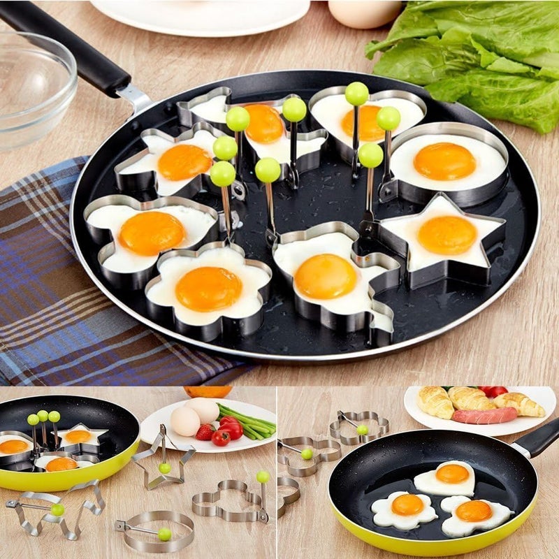 Slomg 8pcs Set Fried Egg Rings Molds Non Stick for Griddle Pan, Egg Shaper Pancake Maker with Handle, Stainless Steel Egg Form for Frying Cooking - Image 5