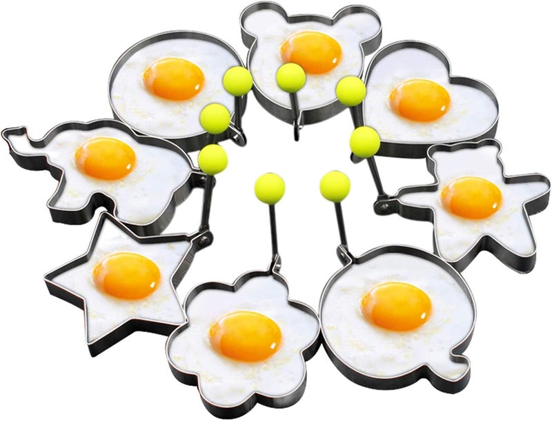 Slomg 8pcs Set Fried Egg Rings Molds Non Stick for Griddle Pan, Egg Shaper Pancake Maker with Handle, Stainless Steel Egg Form for Frying Cooking - Image 1