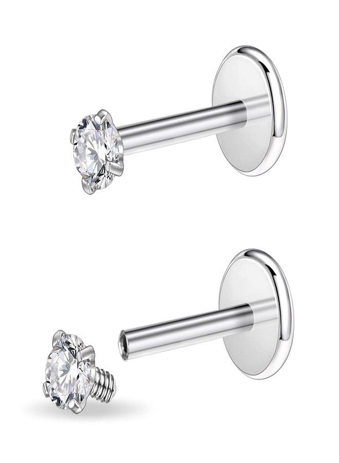 PunkTracker 16g/18g Surgical Steel Internal Thread CZ Stud Piercing Jewelry for Tragus/Nose/Helix/Conch/Medusa/Lip/Labret - Helix Tragus Cartilage Earring for Women Men 2PCS - Image 1