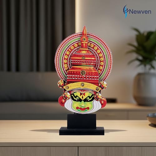 Newven Traditional Wooden Handcrafted Kerala Kathakali Face Living Room Showpiece Decoration for Home Decor Office Desk and Housewarming Gifts 15 x 6.5 x 29 CM - Image 5