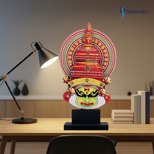 Newven Traditional Wooden Handcrafted Kerala Kathakali Face Living Room Showpiece Decoration for Home Decor Office Desk and Housewarming Gifts 15 x 6.5 x 29 CM - Image 2