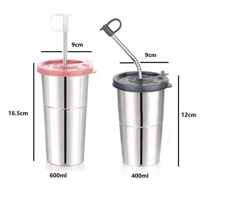 LIPSA ENTERPRISE Stainless Steel Fusion Glass Tumbler with Stainless Steel Metal Straws and Cleaning Brush with Lid (LD SIP 400+600ML) - Image 2