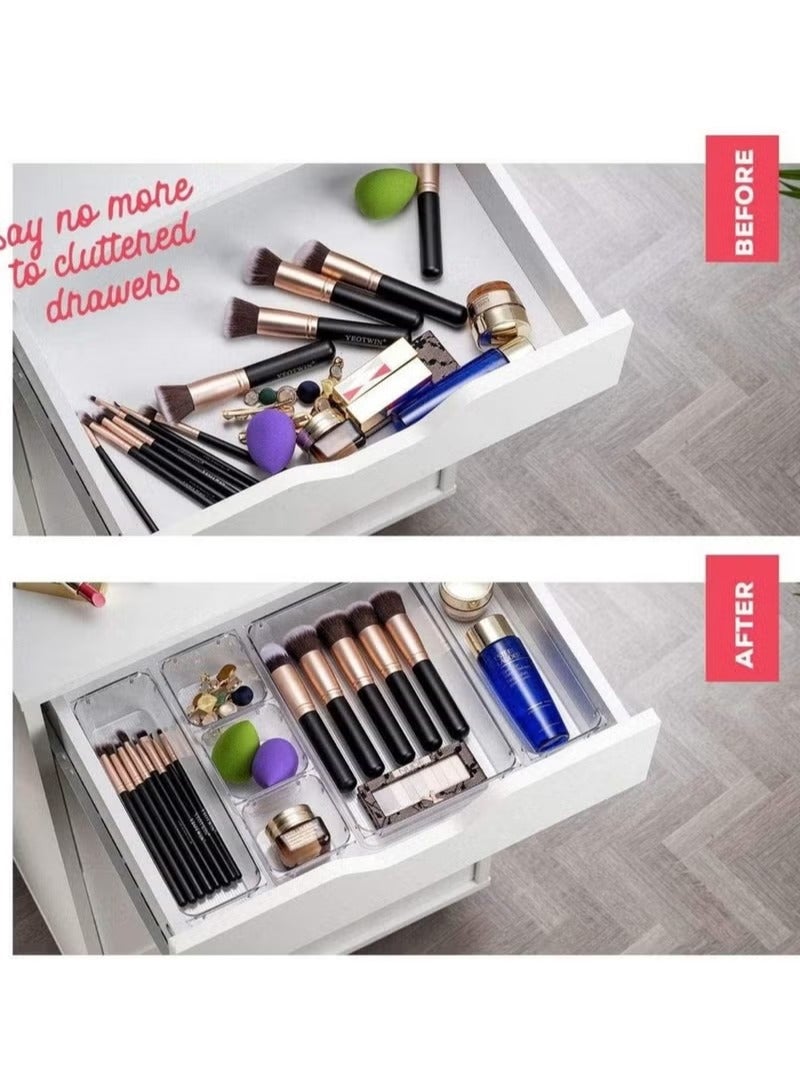 Toshionics صينية تنظيم الأدراج البلاستيكية الشفافة 25 قطعة، فواصل الأدراج لتخزين الحمام، ومكياج، وأدوات المطبخ، حاويات بلاستيكية صغيرة وكبيرة للمكياج، المطبخ والأدوات. - Image 3