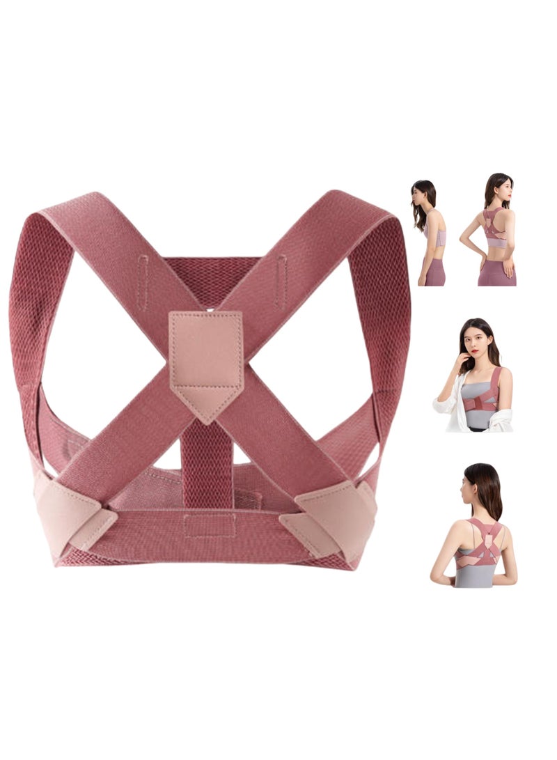 حزام تصحيح وضعية الظهر للنساء، حزام غير مرئي للبالغين مضاد للانحناء (وردي، مقاس صغير) - Image 1