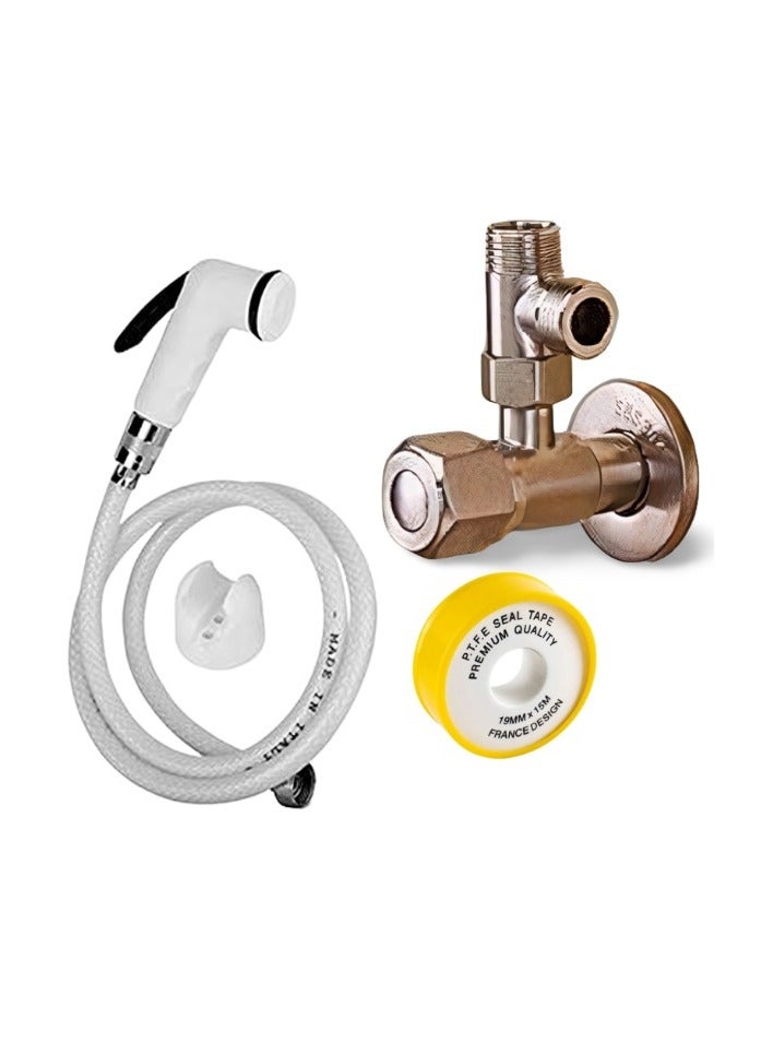 Angle Valve With 2 Water Outlets, Made Of Stainless Steel, Consisting Of Two Pieces And Teflon, With A Hose And A Bidet. - Image 2