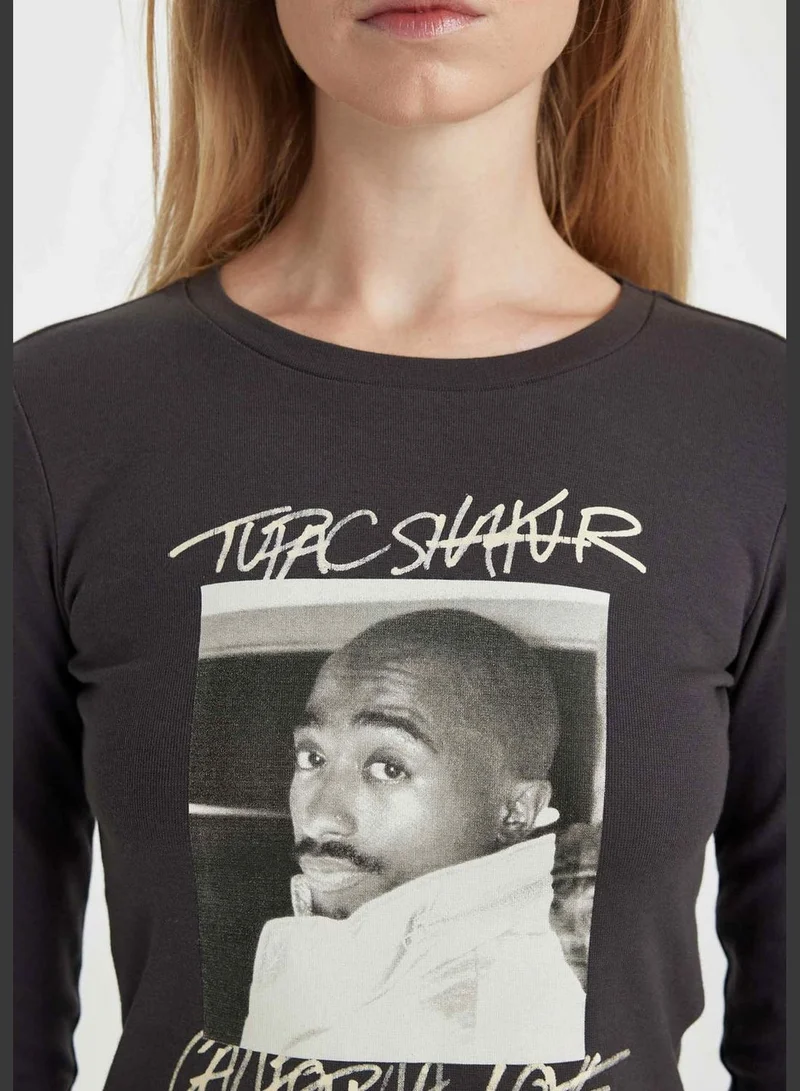 DeFacto Woman Tupac Shakur Licenced Crew Neck Knitted Long Sleeve T-Shirt
