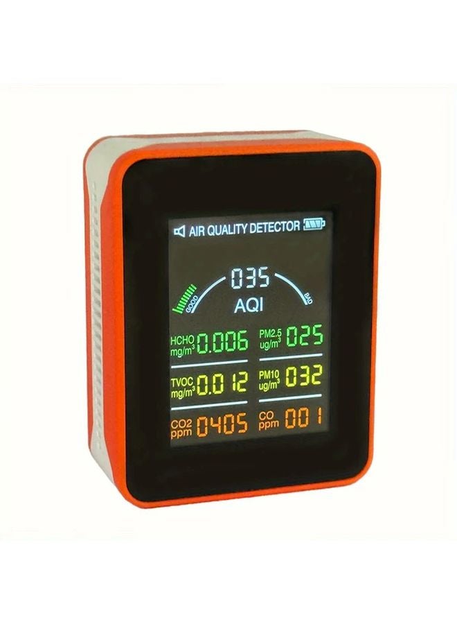 Orange 7 in 1 Air Quality Monitor Real Time AQI CO2 HCHO TVOC CO PM2 5 PM10 Detection - Image 1
