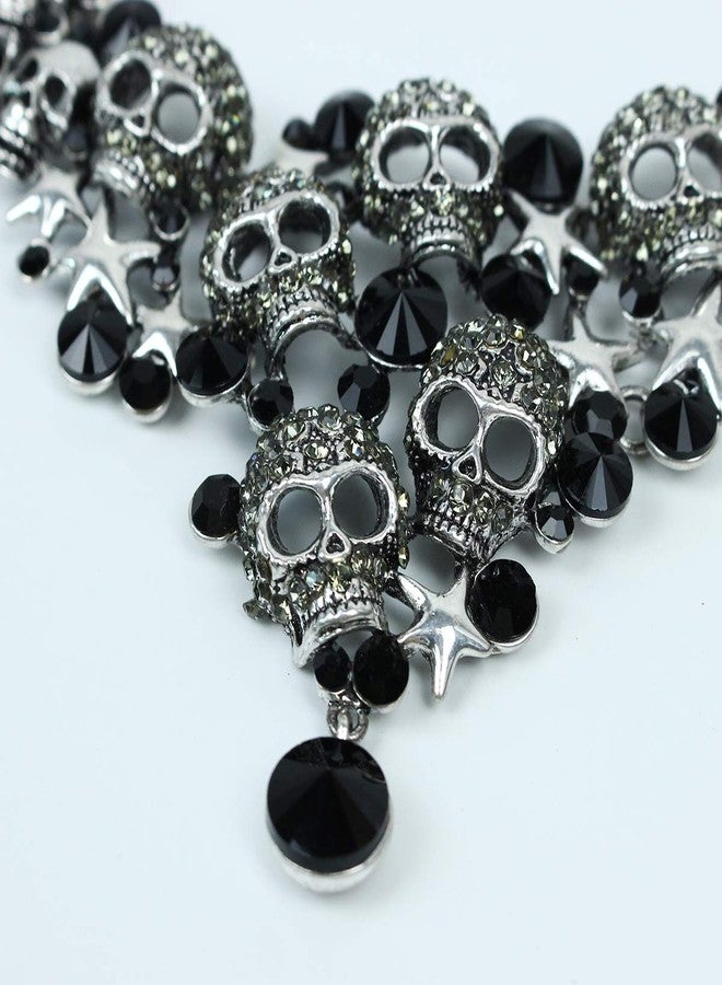 CSY Exaggerated Vintage Skull Jewelry Sets Rhinestones Necklace Earrings Stars Skeleton Halloween Party Costume Accessories for Women (Black) - Image 4