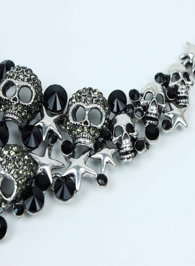 CSY Exaggerated Vintage Skull Jewelry Sets Rhinestones Necklace Earrings Stars Skeleton Halloween Party Costume Accessories for Women (Black) - Image 5
