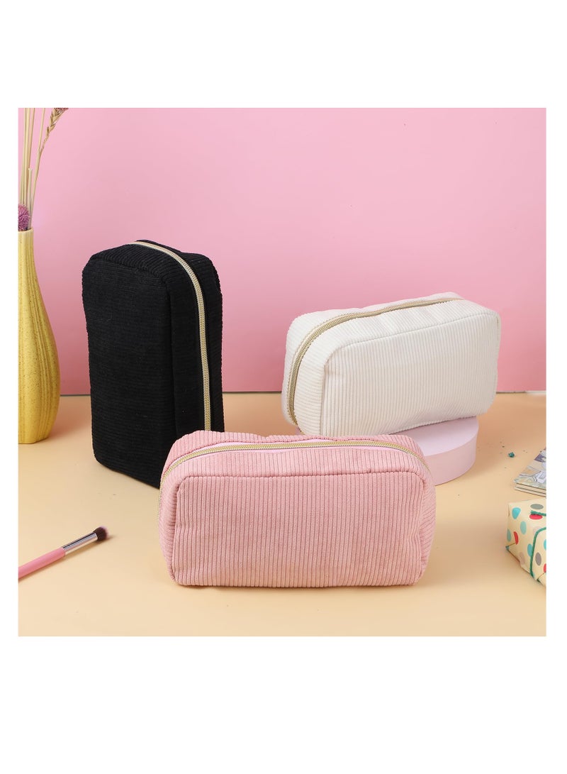 Corduroy Cosmetic Bag, Large Travel Toiletry Organiser with Zipper, Makeup Pouch for Women - Image 5