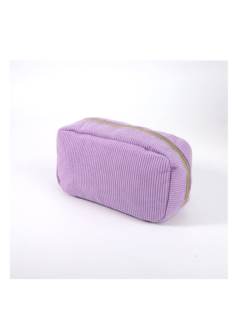 Corduroy Cosmetic Bag, Large Travel Toiletry Organiser with Zipper, Makeup Pouch for Women - Image 1