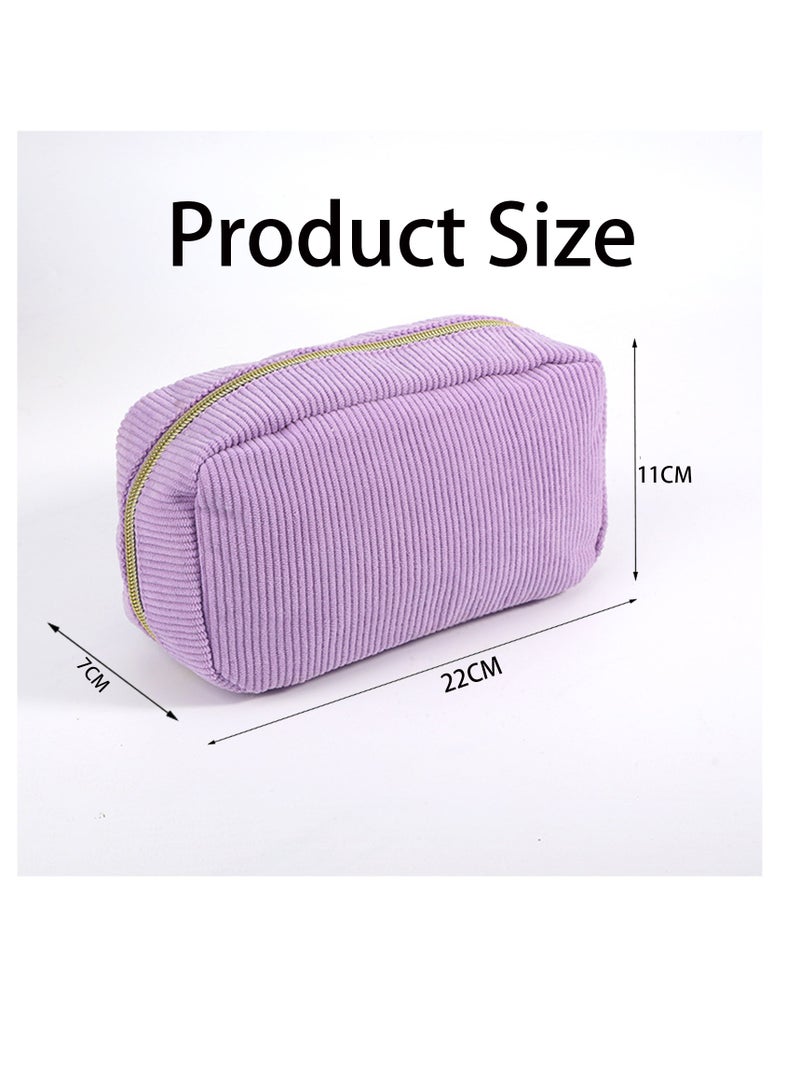 Corduroy Cosmetic Bag, Large Travel Toiletry Organiser with Zipper, Makeup Pouch for Women - Image 2