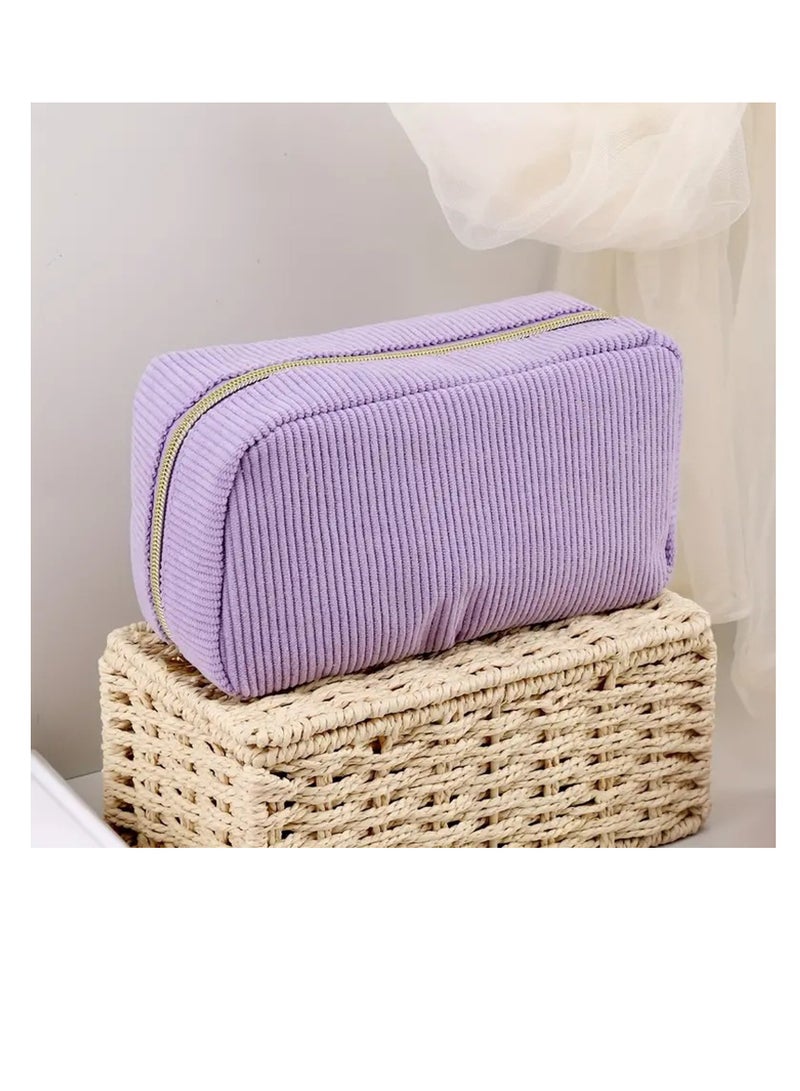 Corduroy Cosmetic Bag, Large Travel Toiletry Organiser with Zipper, Makeup Pouch for Women - Image 4