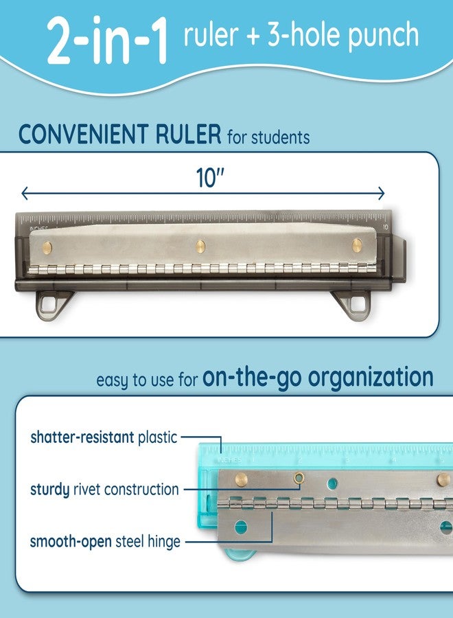 Blue Summit Supplies Set of 3 Hole Punch for Binder, Plastic Portable Ruler with Hole Puncher for Binder or Notebook, Easy to Use Flat Hole Punch for School or Office Use, Assorted Colors, 3 Pack - Image 3