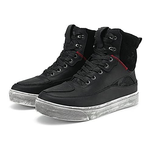 BORLENI Cowhide Leather Motorcycle Shoes for Men- Reinforced Street Waterproof Motorcycle Riding Boots with Side Zipper Ankle Support, Anti-Slip Sole Black 10 - Image 1