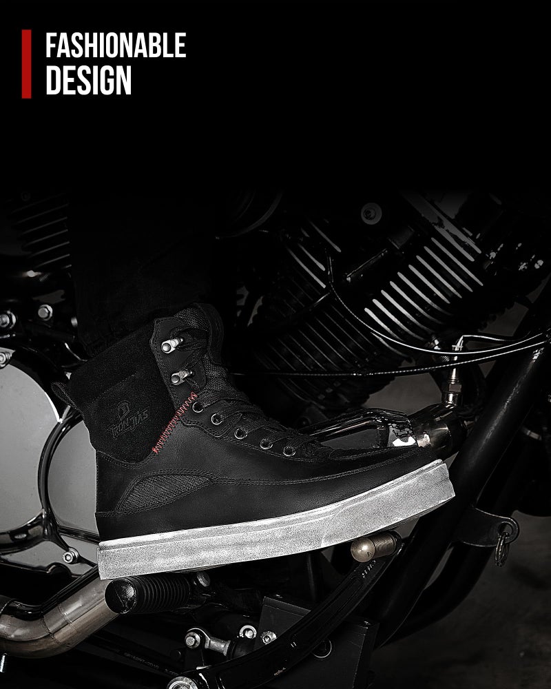 BORLENI Cowhide Leather Motorcycle Shoes for Men- Reinforced Street Waterproof Motorcycle Riding Boots with Side Zipper Ankle Support, Anti-Slip Sole Black 10 - Image 5