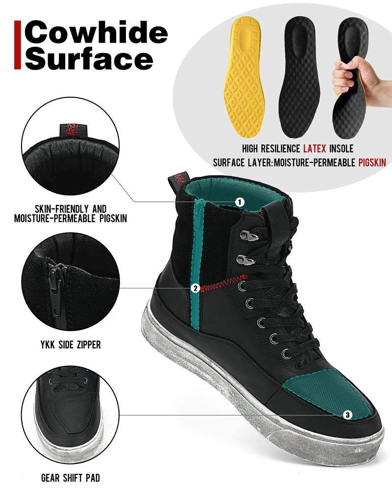 BORLENI Cowhide Leather Motorcycle Shoes for Men- Reinforced Street Waterproof Motorcycle Riding Boots with Side Zipper Ankle Support, Anti-Slip Sole Black 10 - Image 3