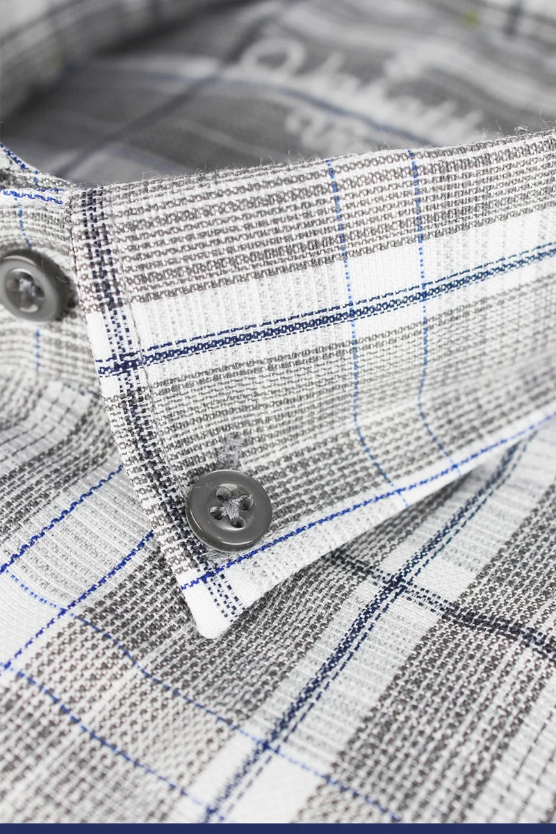 Varetta Men's Gray Checked Long Sleeve Classic Cut Collar Buttoned Shirt