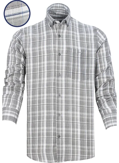 فاريتا Men's Gray Checked Long Sleeve Classic Cut Collar Buttoned Shirt