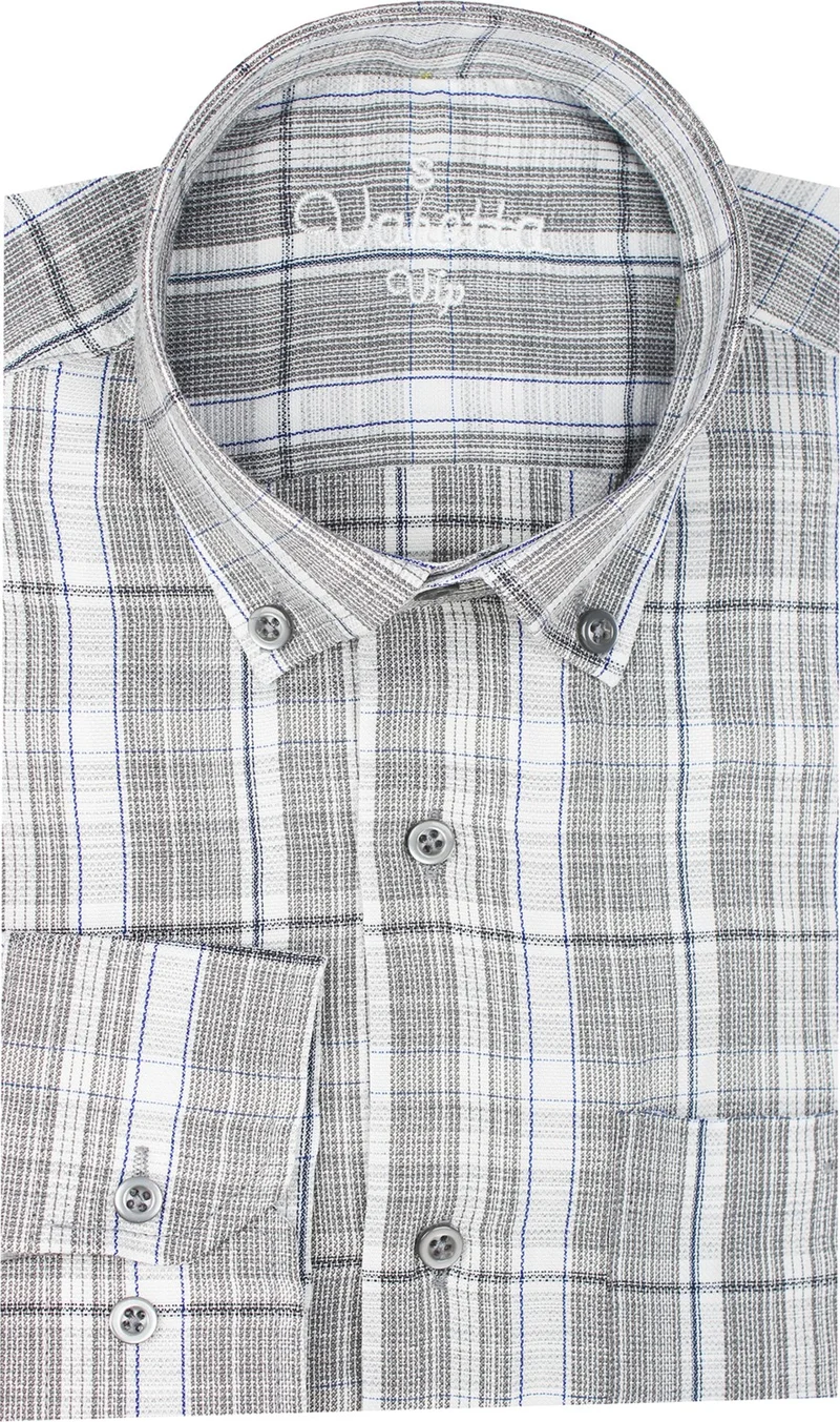 Varetta Men's Gray Checked Long Sleeve Classic Cut Collar Buttoned Shirt