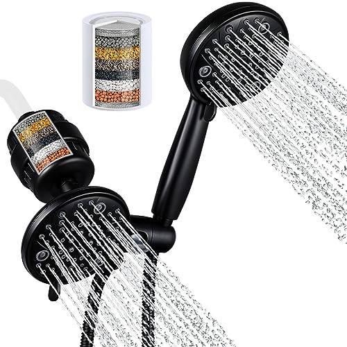 G-Promise GPromise Filtered 8 Settings Fixed Shower Head with Handheld Combo High Output Filter for Hard Water Reduces Chlorine and Fluoride1 Cartridge Replacement Included Matte Black