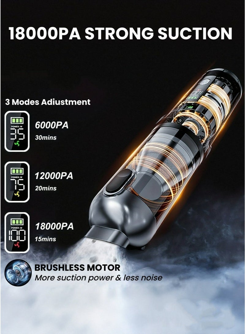سويتو مكنسة كهربائية يدوية لاسلكية مزودة بشاشة عرض رقمية LED، قوة شفط عالية 100 واط و18000 باسكال، قابلة لإعادة الشحن من النوع C، طقم فوهات متعددة لتنظيف السيارة والمنزل والمكتب - Image 2