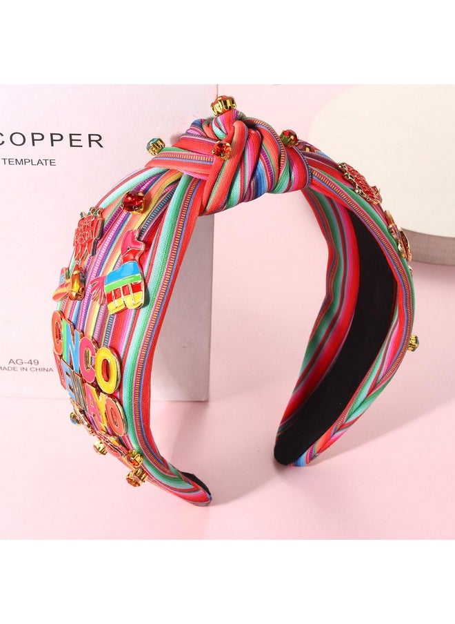 CEALXHENY - Mexican Headbands For Women Pinata Sombrero Chili Cactus Fiesta Headband Jeweled Rhinestone Knotted Headband Mexican Fiesta Hair Accessories Gifts (Mixed D) - Image 1