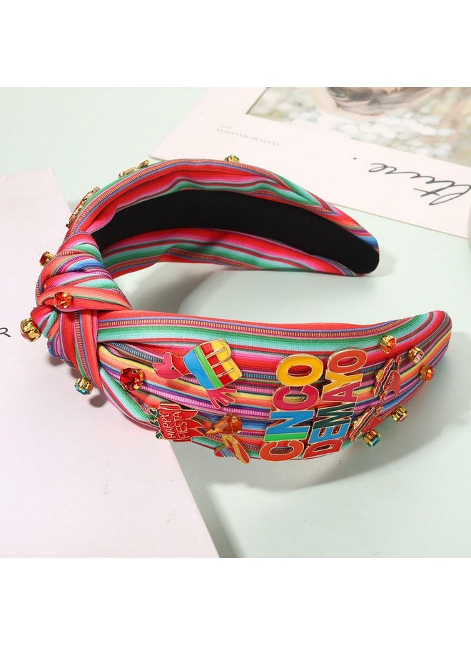 CEALXHENY - Mexican Headbands For Women Pinata Sombrero Chili Cactus Fiesta Headband Jeweled Rhinestone Knotted Headband Mexican Fiesta Hair Accessories Gifts (Mixed D) - Image 1