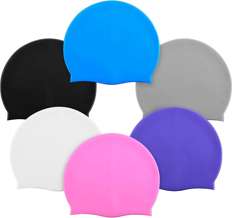 سايهوود 6 Pieces Unisex Adult Silicone Swim Cap Waterproof Swimming Hat Durable Non-slip Swimming Pool Cap Elastic Swimming Cap for Long and Short Hair - Image 1